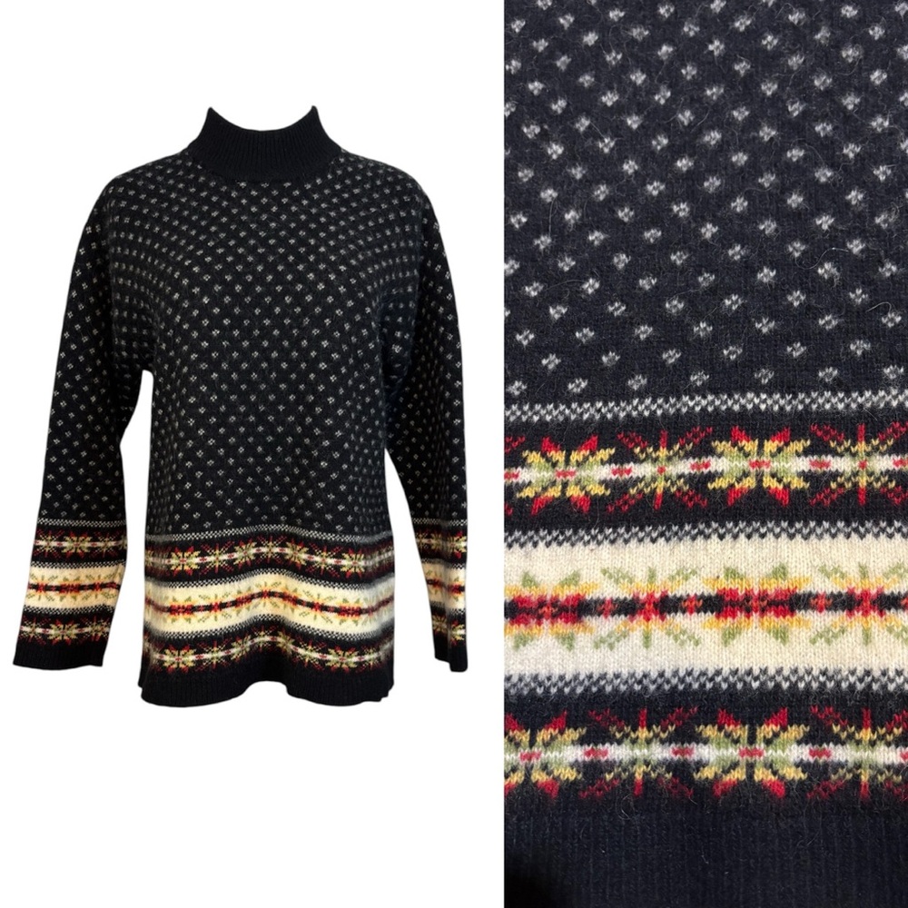 Chelsea Cambell (M) Navy Soft Wool Icelandic Fair Isle Design Pullover Sweater
